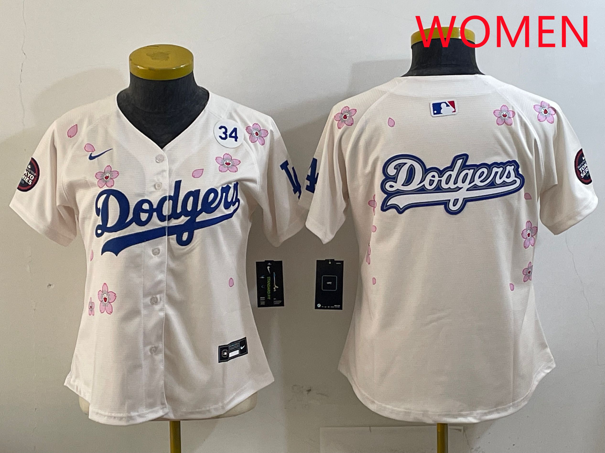 Women Los Angeles Dodgers Blank Cream Sakura Edition 2025 Nike MLB Jersey style 17->women mlb jersey->Women Jersey